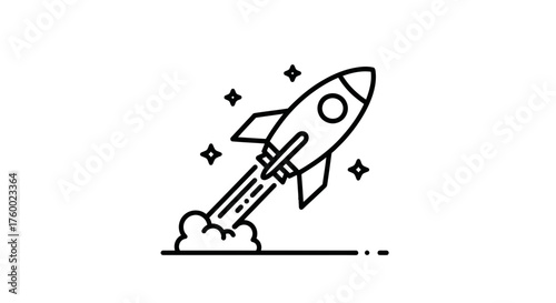 Minimalist Rocket Icon Ascending Into Night Sky Representing Innovation and Achievement