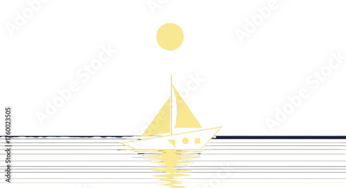 Minimalist Sailing Vessel At Night Illuminated By Luna Reflecting On The Water