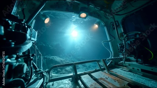 Submersible Window View: Deep Sea Exploration and Sunlight