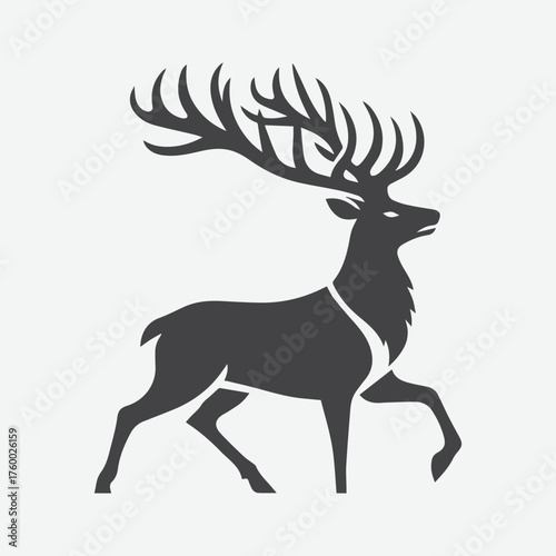 Monochrome Black Silhouette of a Majestic Stag or Elk with Large Antlers