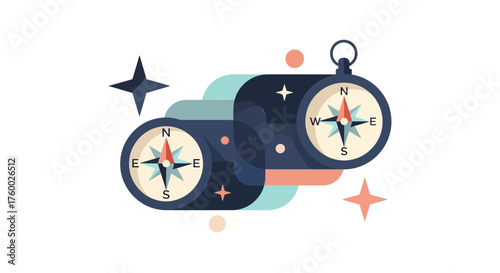 Two compasses showing direction and navigation for travel and exploration.
