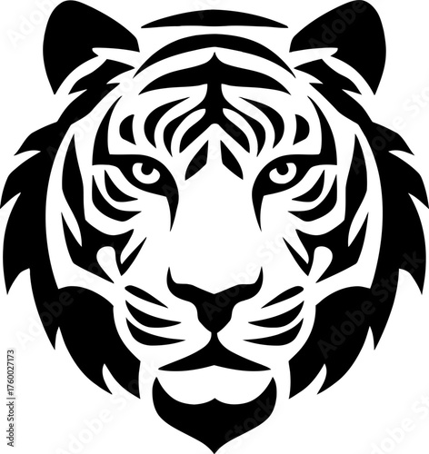 Bold Black and White Vector Illustration of a Tiger Head