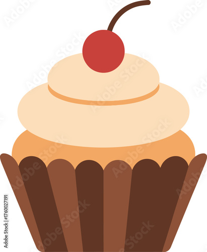 Delicious vanilla cupcake with cherry topping food icon for desserts and baking