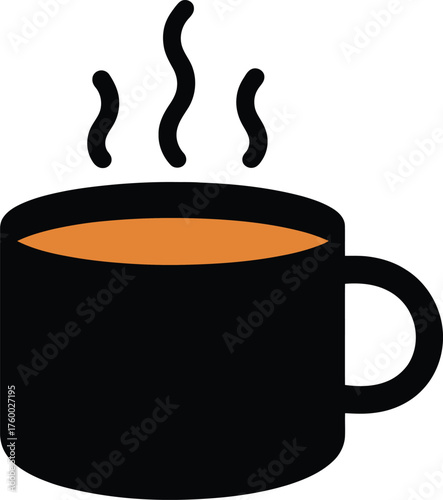 Steaming hot coffee cup icon simple flat design for beverage and cafe concepts
