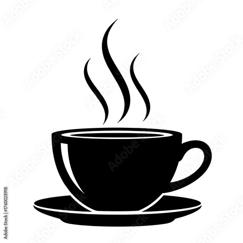 Steaming hot cup of coffee with stylish handle and saucer