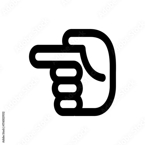 Stylized black and white illustration of a hand forming a gun gesture with index finger extended forward