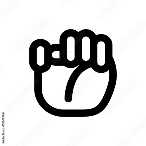 Illustration of a clenched fist with a raised index finger in black outline on a white background design element