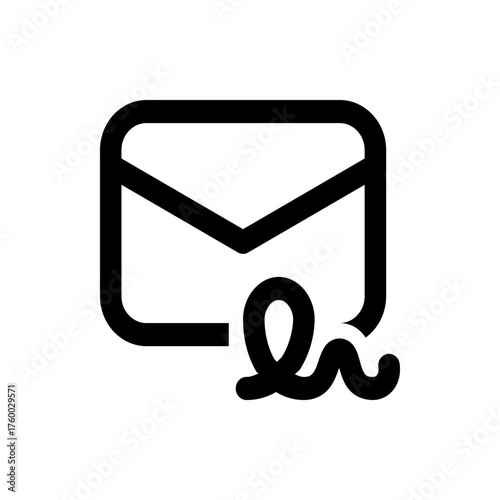 Illustration of a black outlined envelope with a signature attached to the bottom right corner area