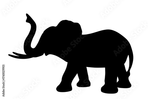 Elephant male vector silhouette illustration isolated on background. African animal, alert of poacher. Elephant shape shadow symbol. Safari attraction. 