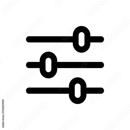 Three horizontal black sliders with oval handles for settings and adjustments on a white background view