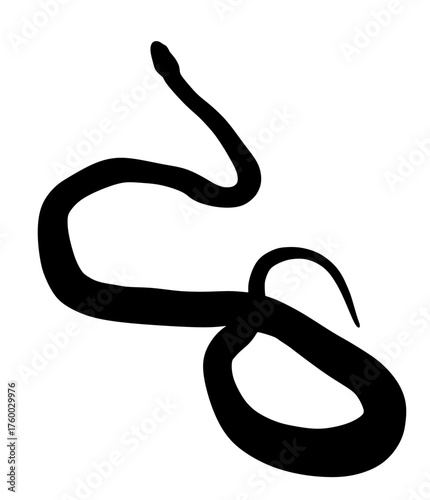 Snake vector silhouette illustration isolated on background. Serpent tattoo. Poison snake symbol. Deadly venom, symbol of medicine or pharmacy. Shape snake shadow.