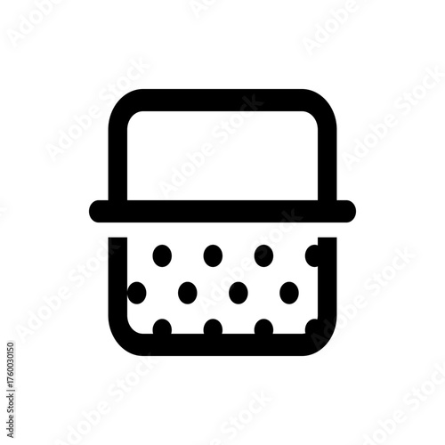 Illustration of a black colander with a handle and circular holes on the bottom in a simple style