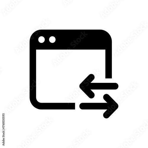 Black outline of a browser window with two white circles and two arrows pointing in opposite directions