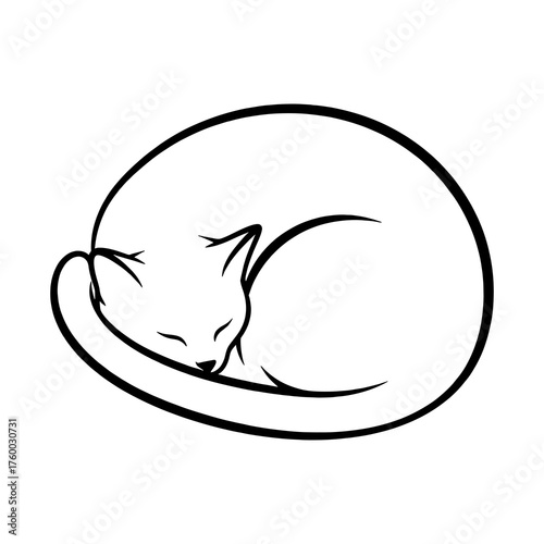 Minimalist black and white cat illustration sleeping peacefully