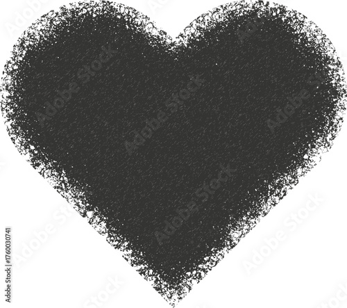 Heart grunge shape illustration with a black and white background symbolizing love and romance. texture shape