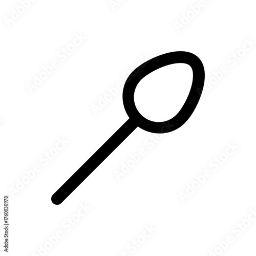 Illustration of a simple black outline of a spoon with a long handle and oval shaped bowl design style