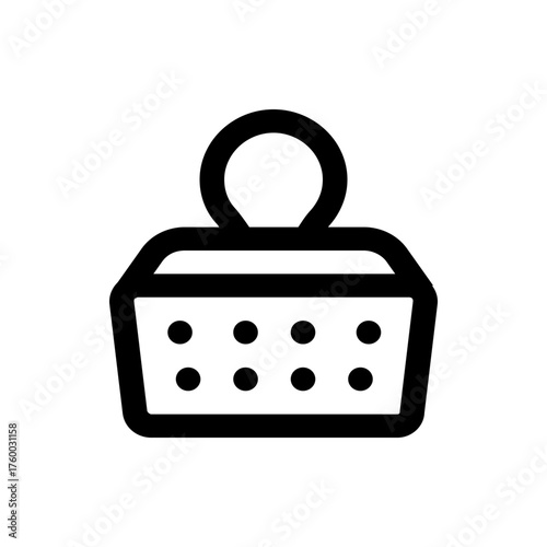 Illustration of a black and white basket with a handle and six dots arranged in two rows of three dots