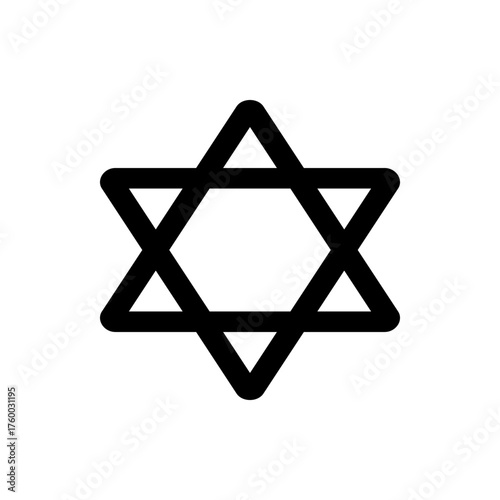 Illustration of a star of david symbol with bold black lines against a white background in a simple style