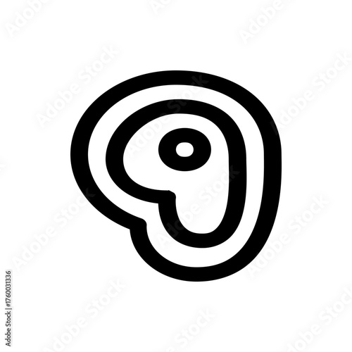 A simple black and white illustration of a steak with fat marbling on a white background minimal design