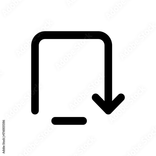 A black rounded square arrow pointing down with a horizontal line at the bottom of the arrow shape design