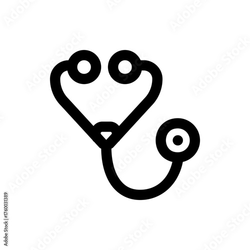 Illustration of a black stethoscope with earpieces and chestpiece on a white background in a simple style