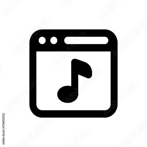 Black and white music note icon inside a rounded square frame with three dots and a line at the top