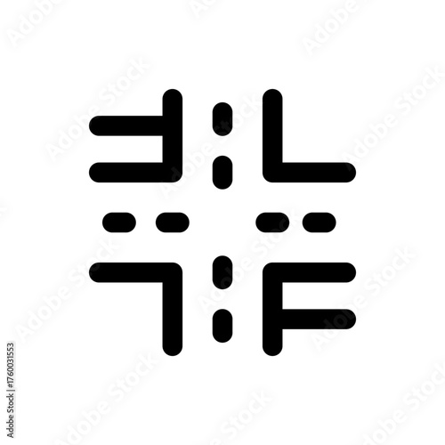 A symmetrical arrangement of black horizontal lines and vertical ellipses on a white background creating pattern