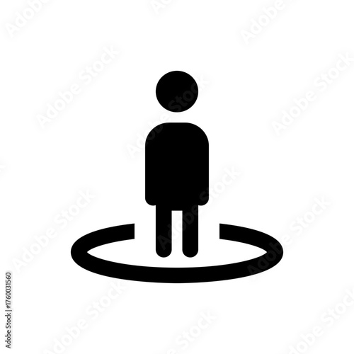 A black silhouette of a person standing on a partial circle representing location or street view icon
