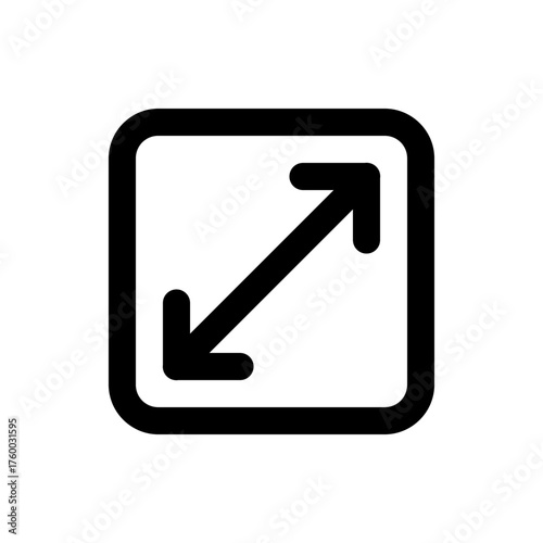 Black diagonal arrow with rounded ends pointing both directions inside a rounded corner square outline shape
