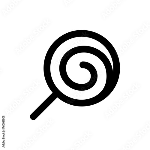 Illustration of a simple black lollipop with a spiral design on a white background in a minimalist style