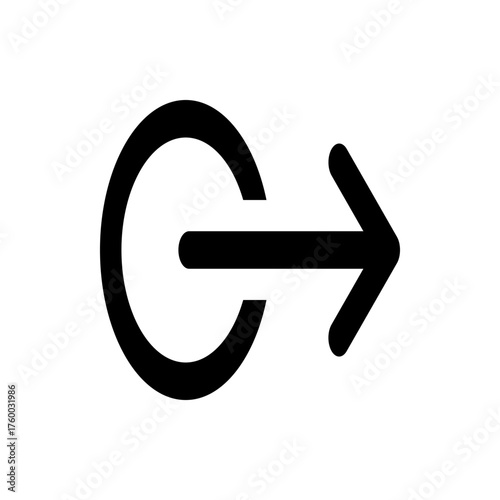 Black arrow pointing right emerging from a partial circle on a white background in a simple design style