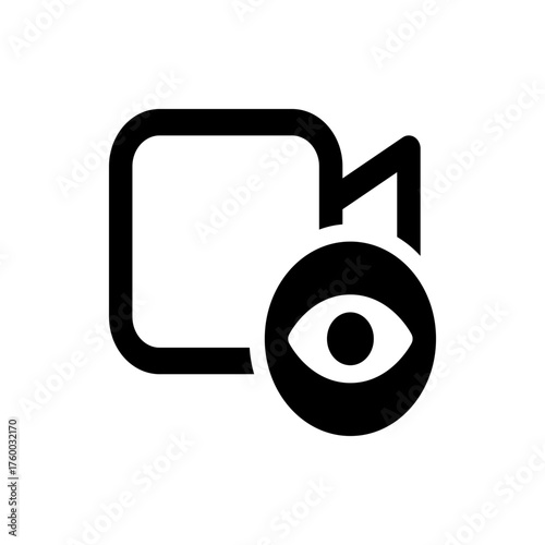 Icon depicting a video camera with a rounded rectangle and an eye symbol for video recording view mode