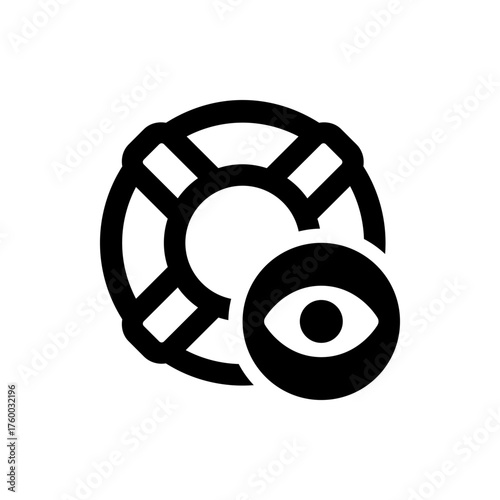 Illustration of a black and white life preserver with eye symbol for safety and security concept design icon