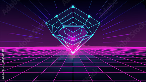 Abstract Geometry Diamond Portal Outrun Synthwave Style Illustration for Futuristic Backdrop and Synth Aesthetics Geometric Design.