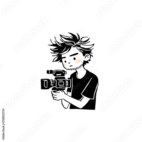 Movie Director. Movie Director simple black and white line art vector logo