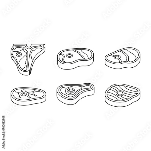 Six different cuts of meat in line art style