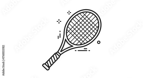 Minimalist Tennis Diagram Isolated on Black: Sports Equipment Conceptualization Illustration