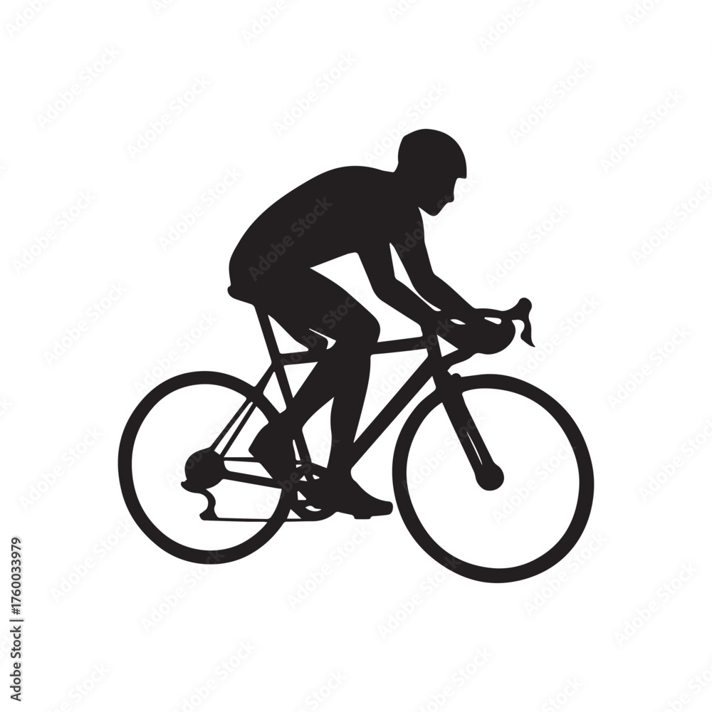 Naklejka premium Black vector illustration of a cyclist silhouette riding a mountain bike, perfect for sport and recreation activities