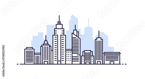 Minimalistic Cityscape Design Illustrating Skyscrapers and Modern Architectural Structures