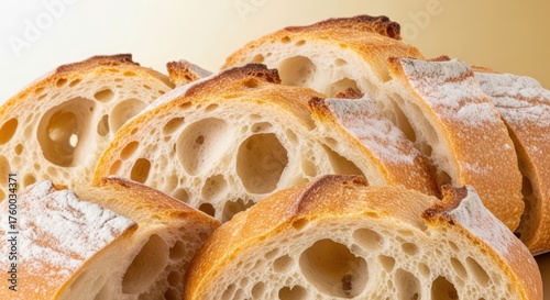 Artisan bread slices showcasing the textures and patterns of the crumb