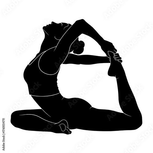 Silhouette of female performing yoga pose in detailed outline design