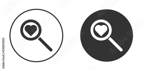 Search heart icon. filled flat sign for mobile concept. Vector graphics