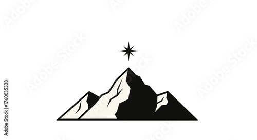 Mountain Symbol with Guiding Star Over Triumph Achieving Destination with Success