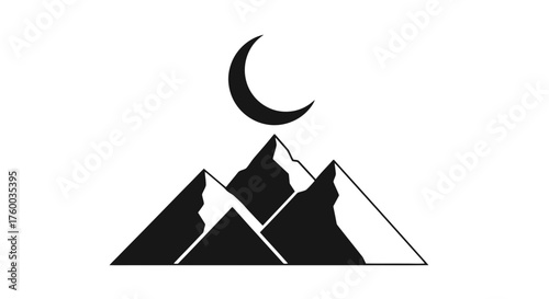 Mountains Silhouetted Under Crescent Moon Nightscape Atmospheric Scene Design
