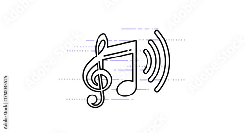 Music Note Icon Emitting Sound Waves Against a Black Background Graphic Design