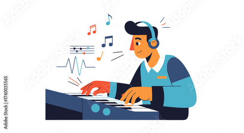 Musician Creating Music: A Colorful Illustration of a Person Playing Keyboard Instrument