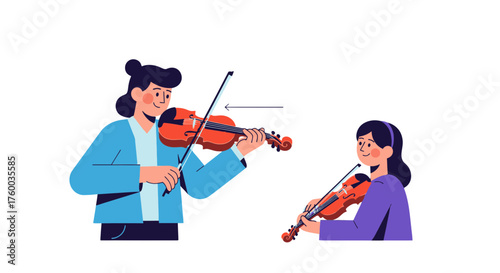 Musicians Playing Violins Illustrated, Black Background, Artistic Depiction of Strings Instruments