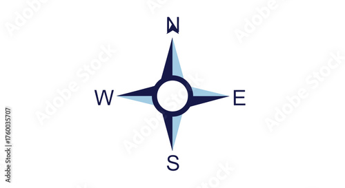 Navigation Compass Directional Icon On Black Background, Showing North, South, East And West
