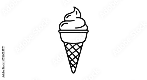 Minimalistic Ice Cream Cone Illustration, Simple Dessert Treat Concept, Black Background