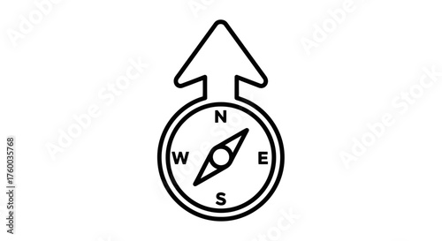 Navigation Compass Illustration With Arrow Pointing Up Indicating Direction and Guidence